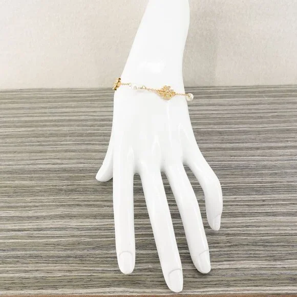 Tory Burch Gemstones and Pearl Bracelet Gold OS - Picture 13 of 16